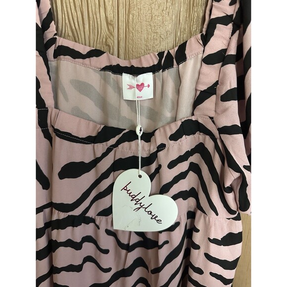NWT Buddy Love Becca Pink Black Zebra Tiger Print Mini Babydoll Dress Size M - Picture 3 of 6